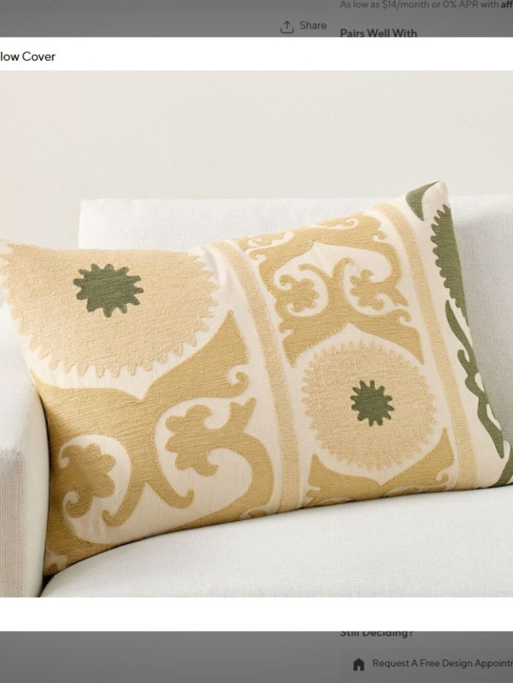 NWT Pottery Barn Oria Suzani Lumbar Pillow Cover